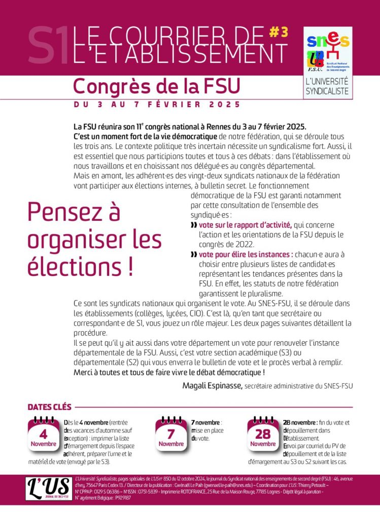 Le courrier de l’établissement : congrès de la FSU