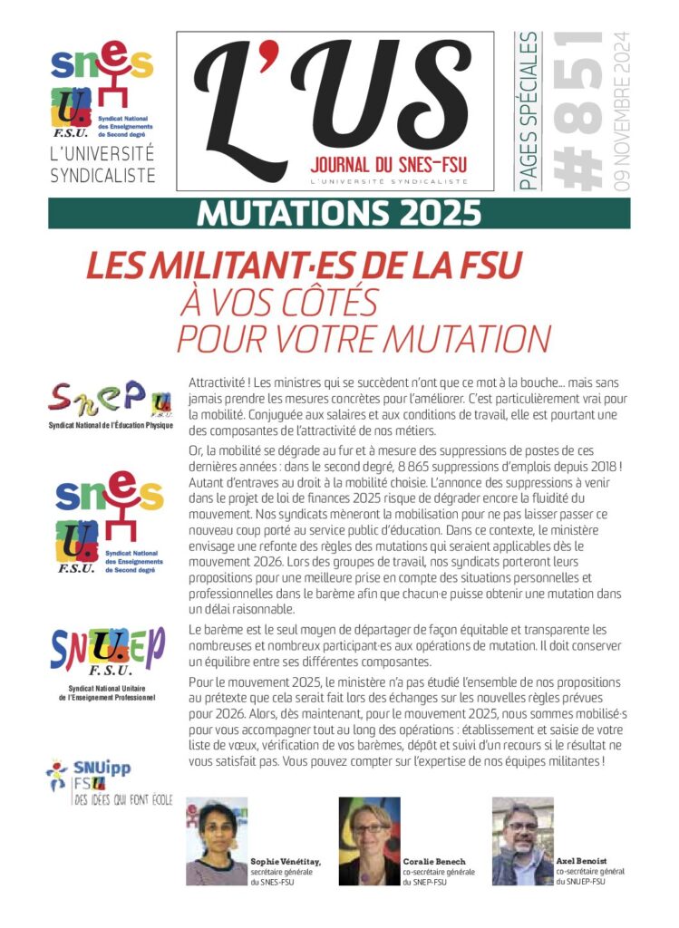 Mutations 2025 – Supplément de l’US n°851