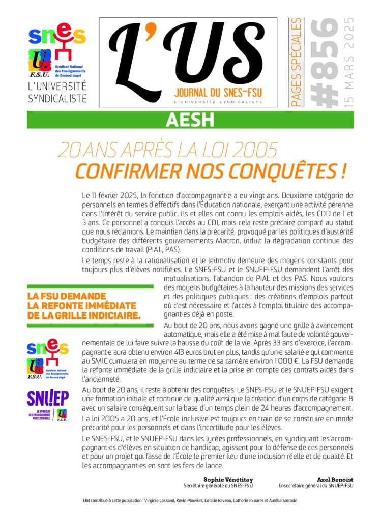 AESH – Supplément de l’US n°856